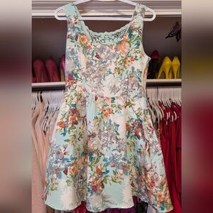 Floral Lace-Back Fit & Flare Dress in Light Blue